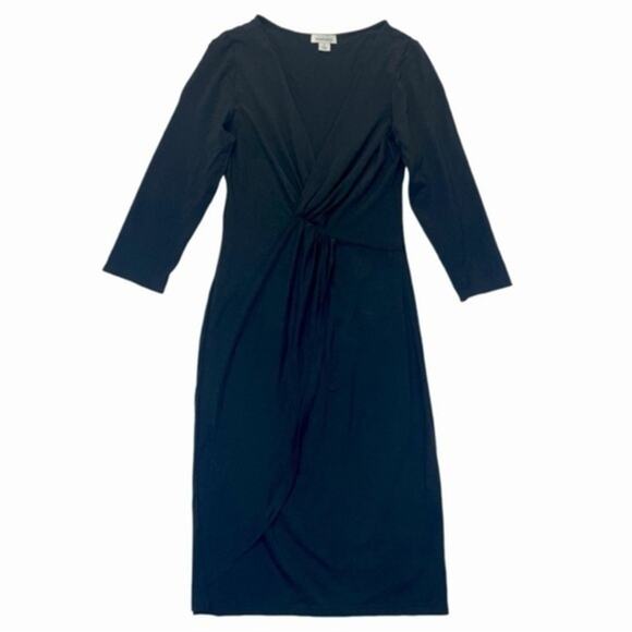 Sundance Unmistakable Beauty Mock Wrap Dress Modal Knit Black LBD Women’s Small - Picture 1 of 8
